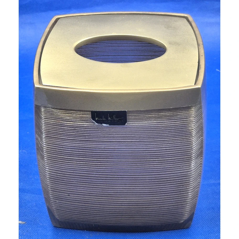 Nicole Miller Gold Crinkle Lucite Tissue Box Holder 6.5x6x6